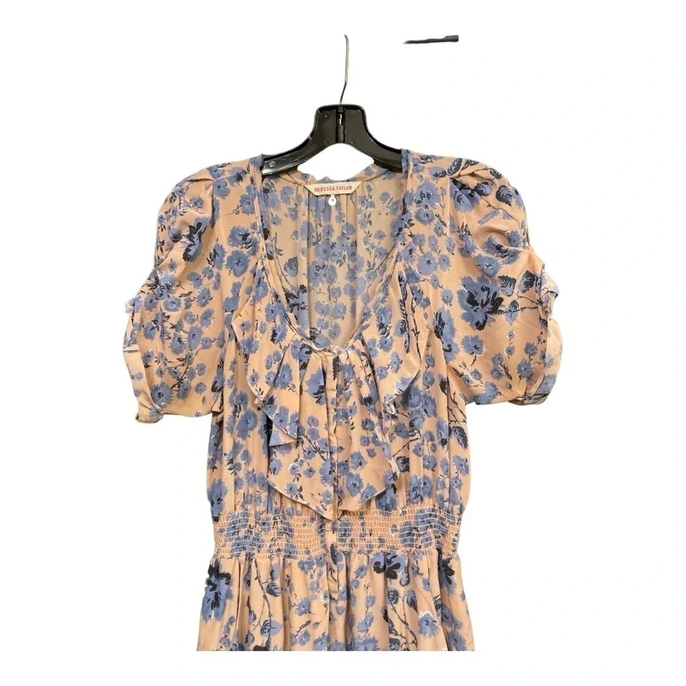 Rebecca Taylor Silk Floral Ruffle Mini Dress Blue and Pink size 4